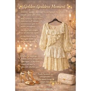 ASOS DESIGN Gold Silver Metallic Ruffle Mini Dress Puff Sleeve Floral Jacquard 2